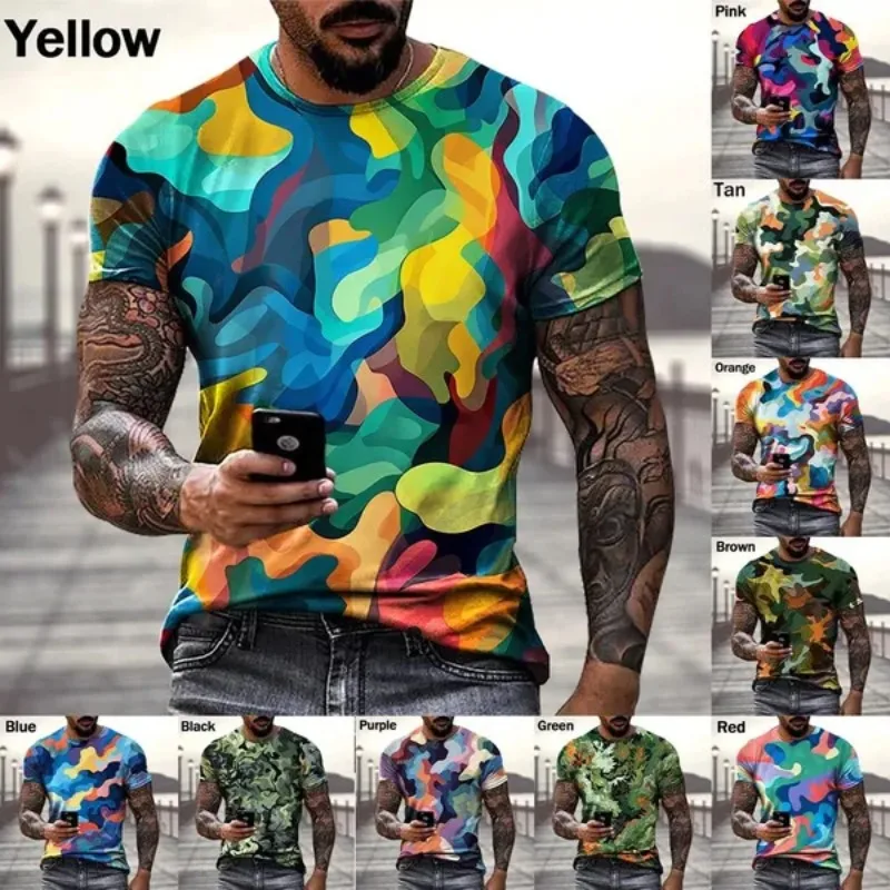 Summer Fashion Colorful T-shirts Casual Hip Hop Harajuku Style T-Shirts Men\'s Street Personality Cool T-Shirts