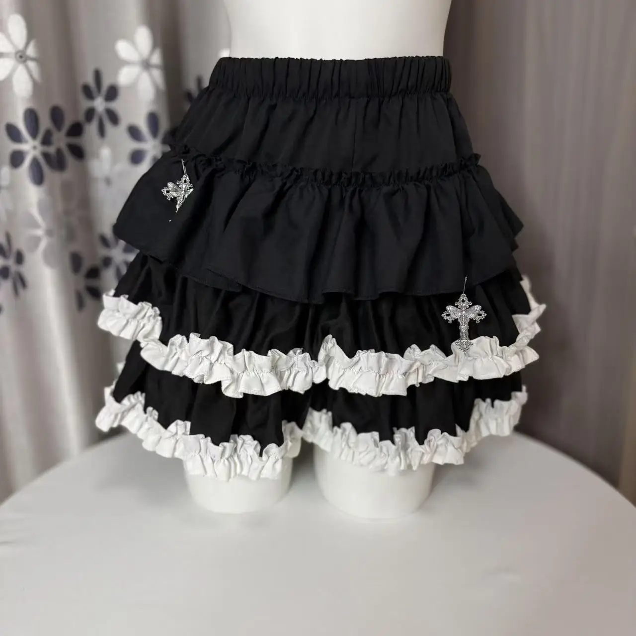 

Черная мини-юбка в стиле панк для похудения для девочек, оригинальная многослойная расклешенная юбка с защитой от выглядывания