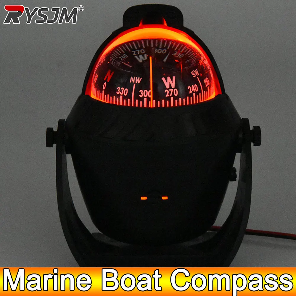 AD Nautical Compass Waterproof Sea Pivoting Marine Boat Compass with Electronic LED Light for Marine Navigation Positioning