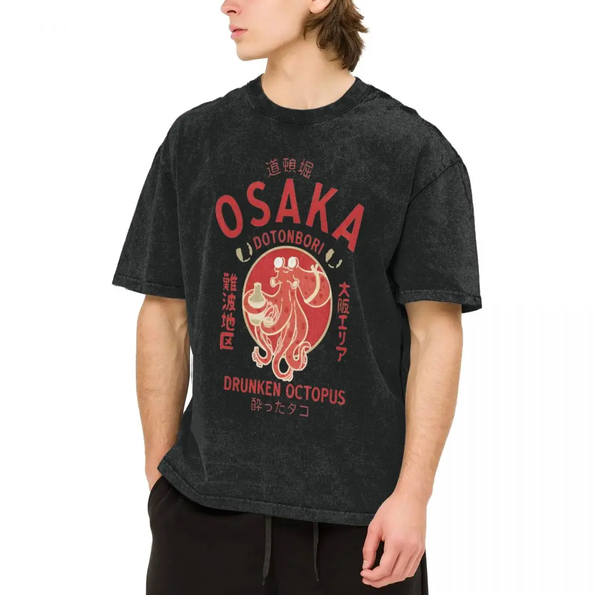 Osaka Dotonbori Drunken Octopus T Shirt Summer Japanese Style Street Food Lover T Shirts Tee Shirt For Man Short-Sleeve Clothes