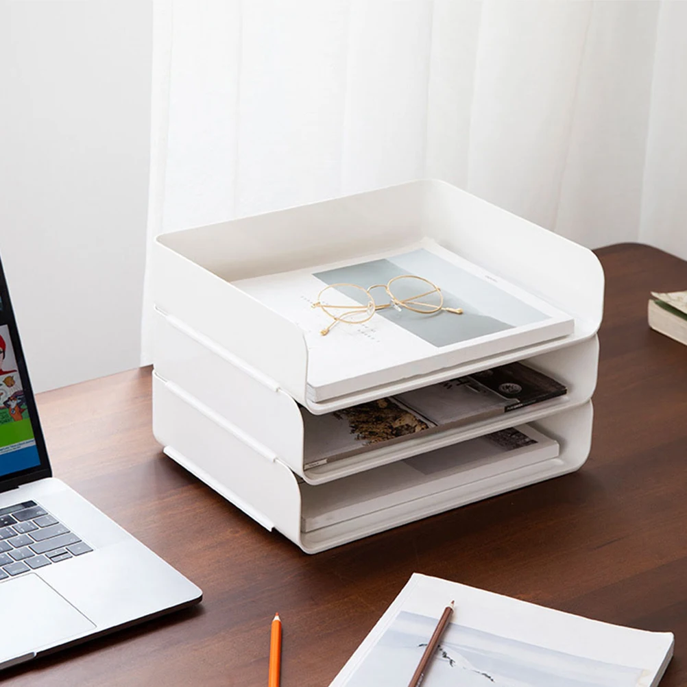 

Desktop Storage Box White Paper Trays Document Holder Stackable File ganizer Letter Tray Office Desk Accessories Folder