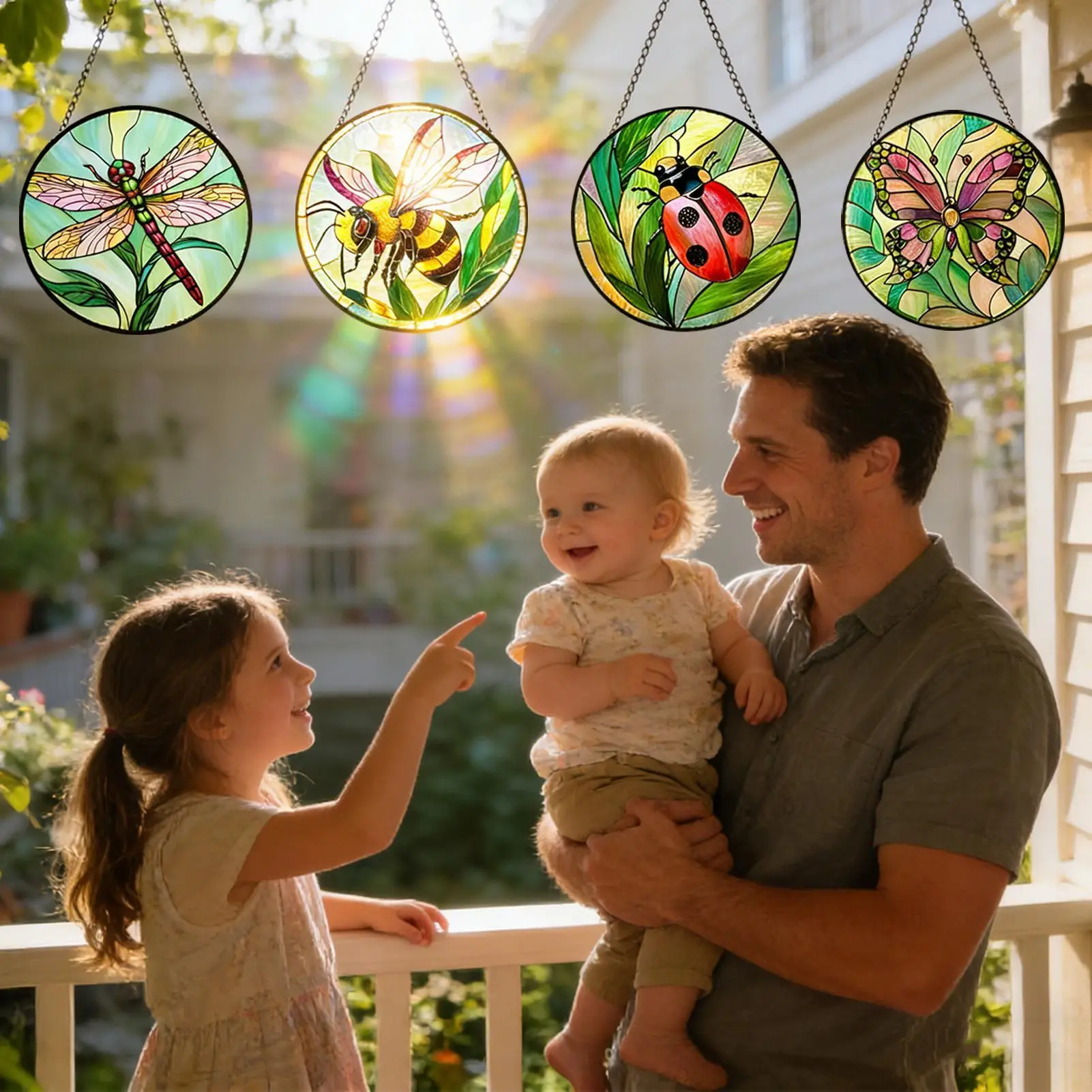 Stain Glass Decor 4 Pieces Acrylic Animal Ornament 6.3in Window Suncatcher For Mom Lady Grandma Man Birthday Door Garden Tree