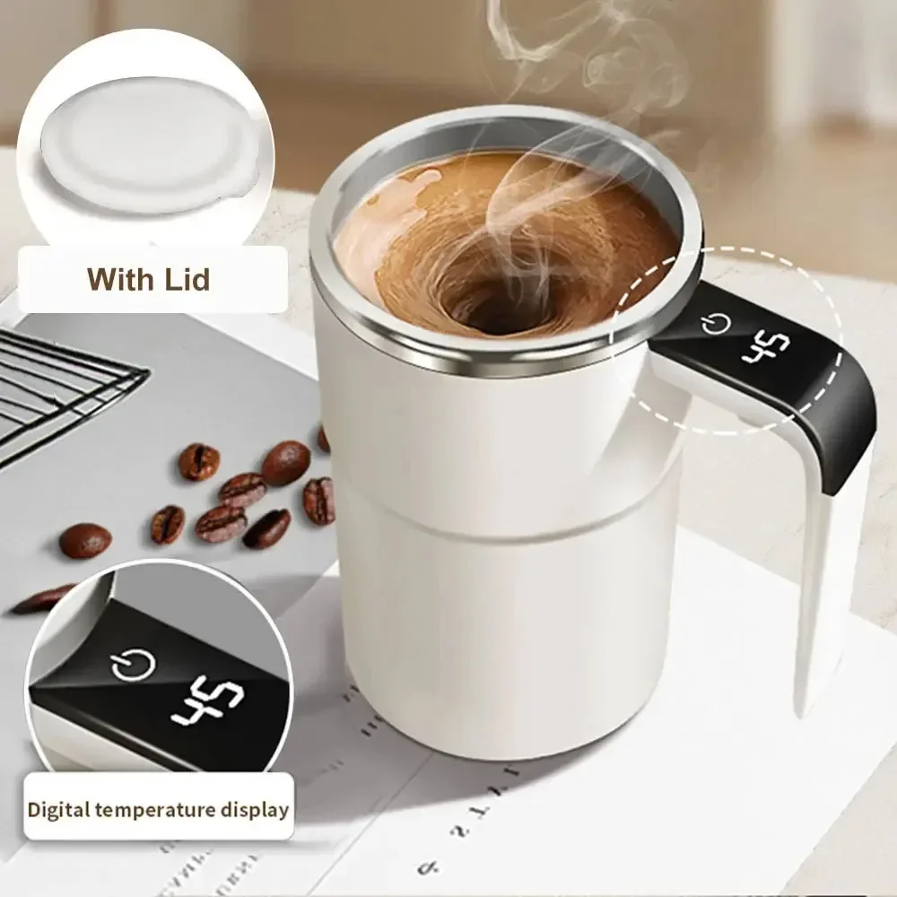 Taza agitadora automática inteligente, pantalla LCD portátil recargable, tazas autoagitadoras magnéticas giratorias de acero inoxidable para café