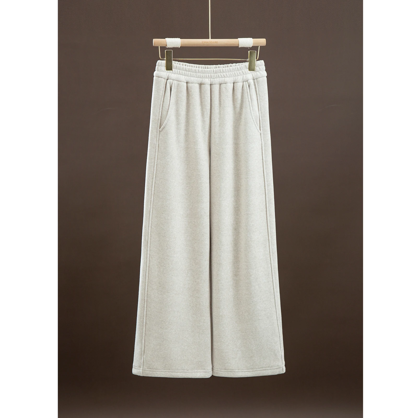 

Thiened Straight Leg Pants Elastic Waist Velvet Wide Leg Trousers Leg a Effect Long Sve Zipper Closure Polyester B...