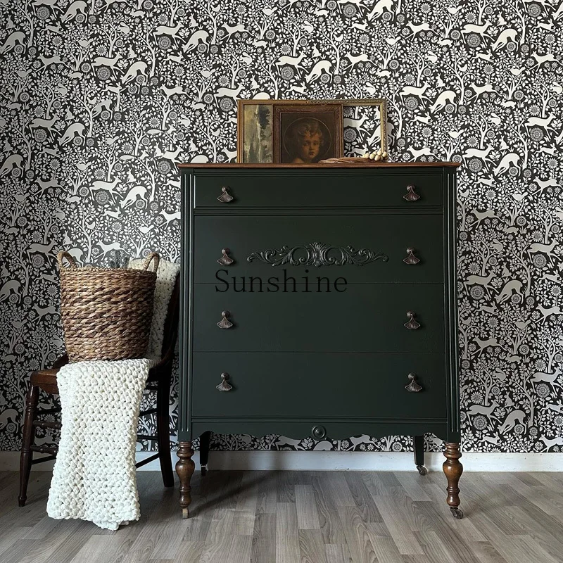 

French retro solid wood chest cabinet living room wall drawer locker