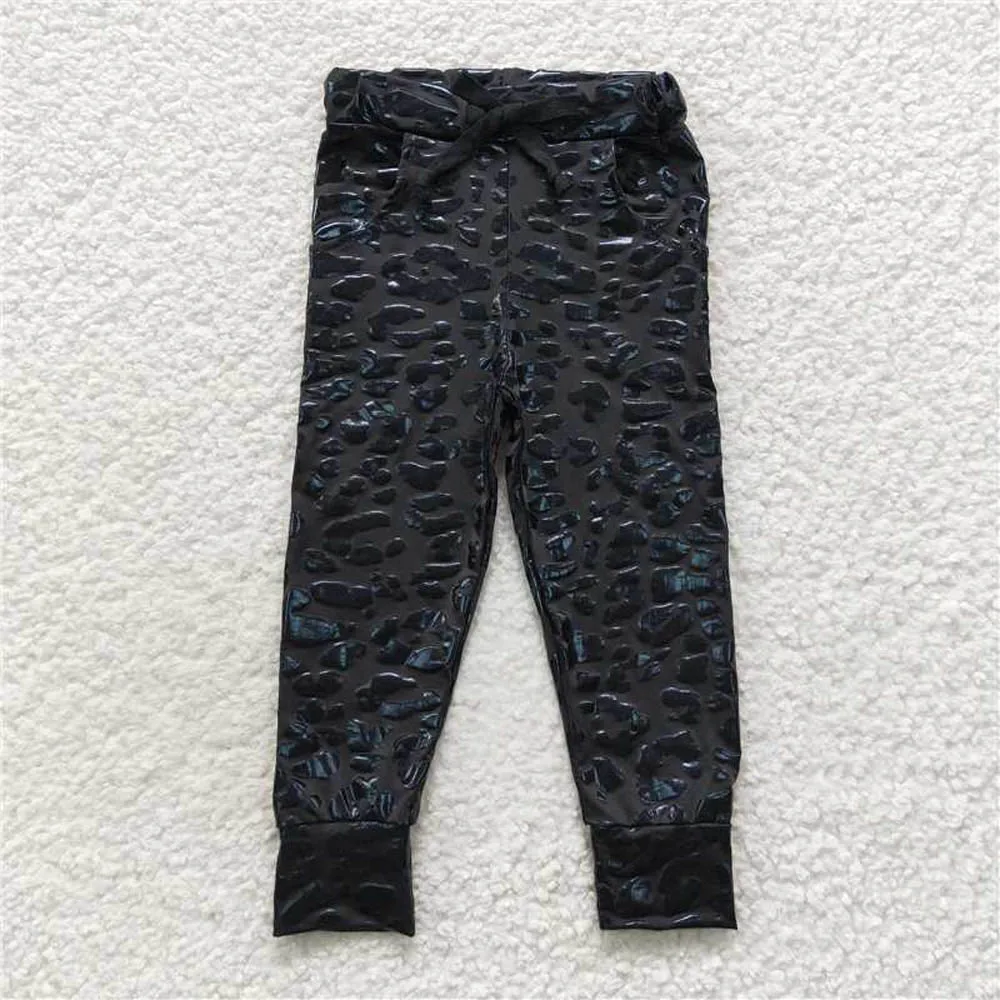 

z1203-02 P0219 Summer kids clothes girls Leopard print black offset pants baby girls clothes Wholesale boutique clothes pants