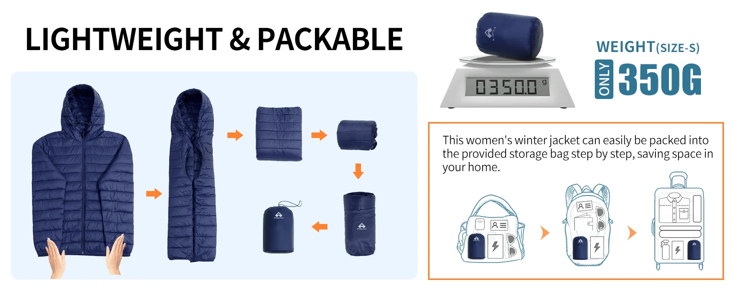Packable Lightweight puffer for women