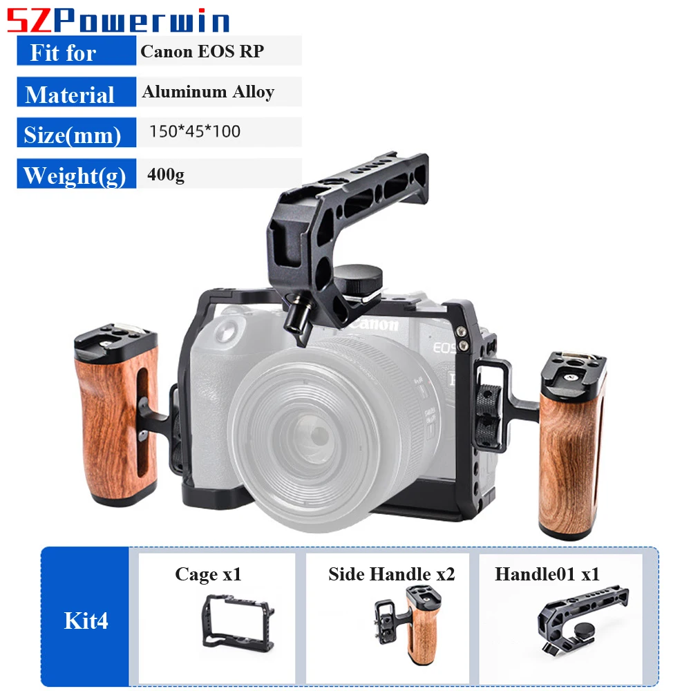 Powerwin Camera Cage For Canon EOS RP with wooden Handle Rig Kit Aluminum Alloy Multifunctional Arri Locating Screw