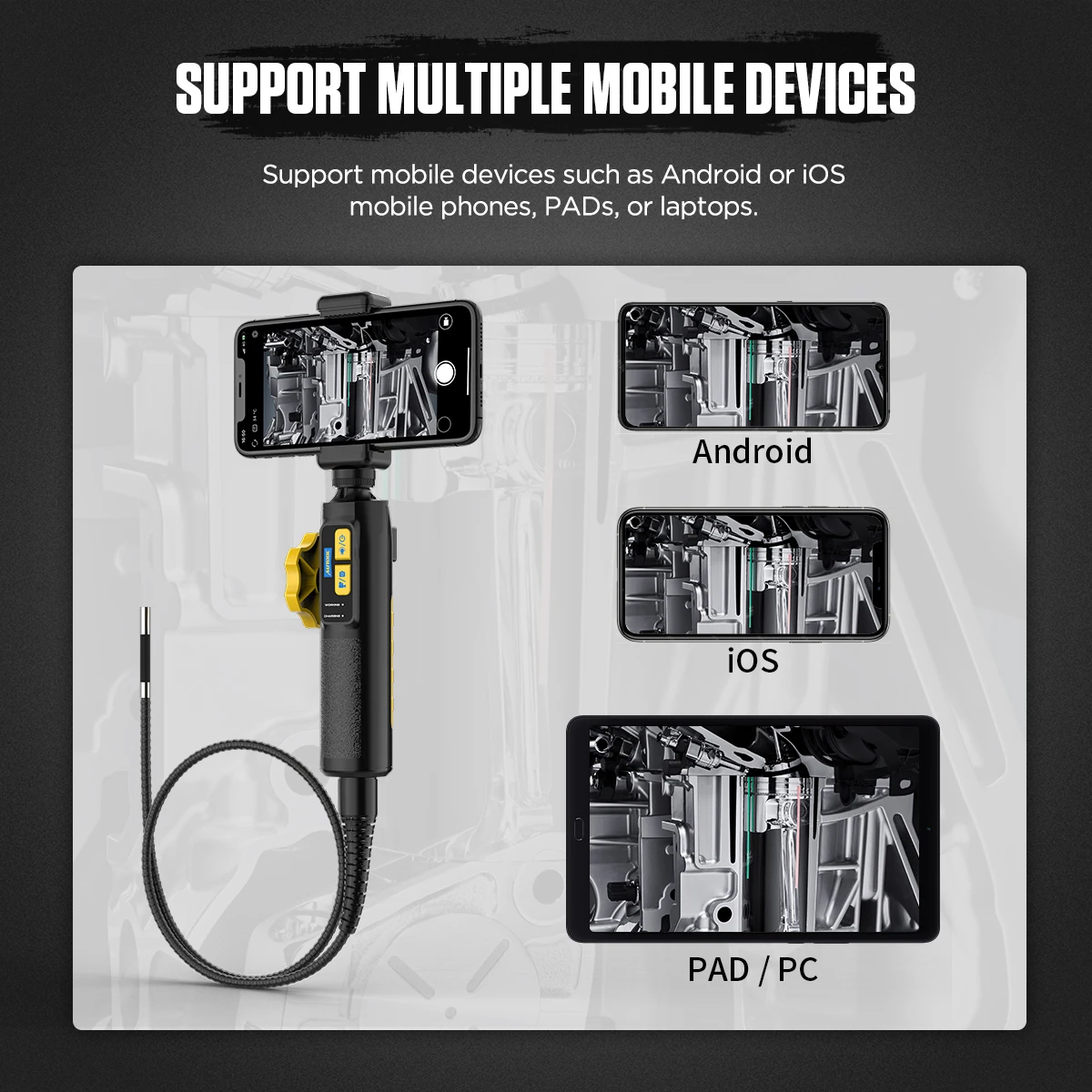 Endoscope SVB302 1080P avec caméra intelligente HD, dispositif de portée de tuyau d'inspection pour moteur de véhicule et carrosserie de voiture