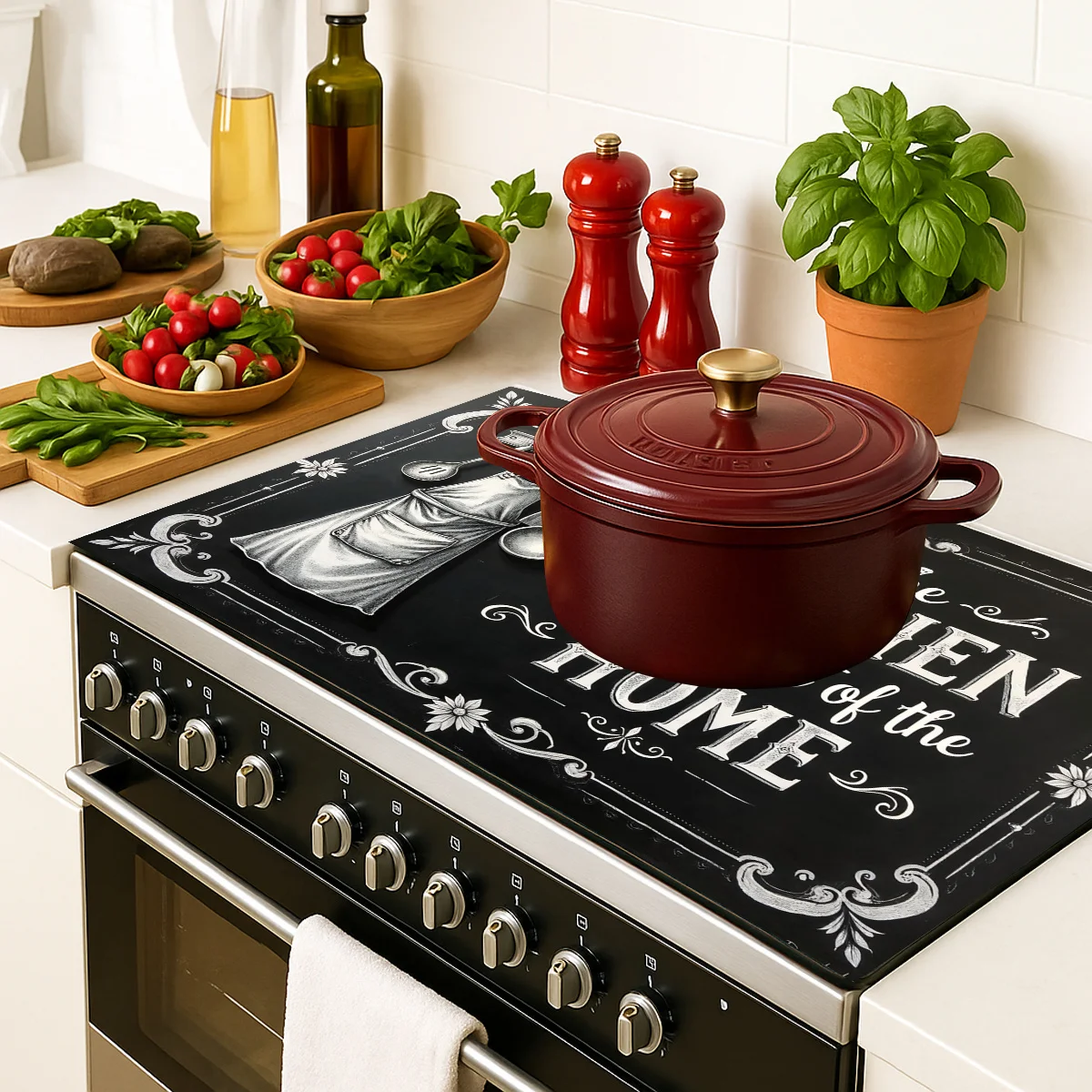 2D Heart of The Home Scrollwork Stove Cover – Heat & Scratch Resistant, Non-Slip Mat for Glass Cooktops & Kitchen Decor