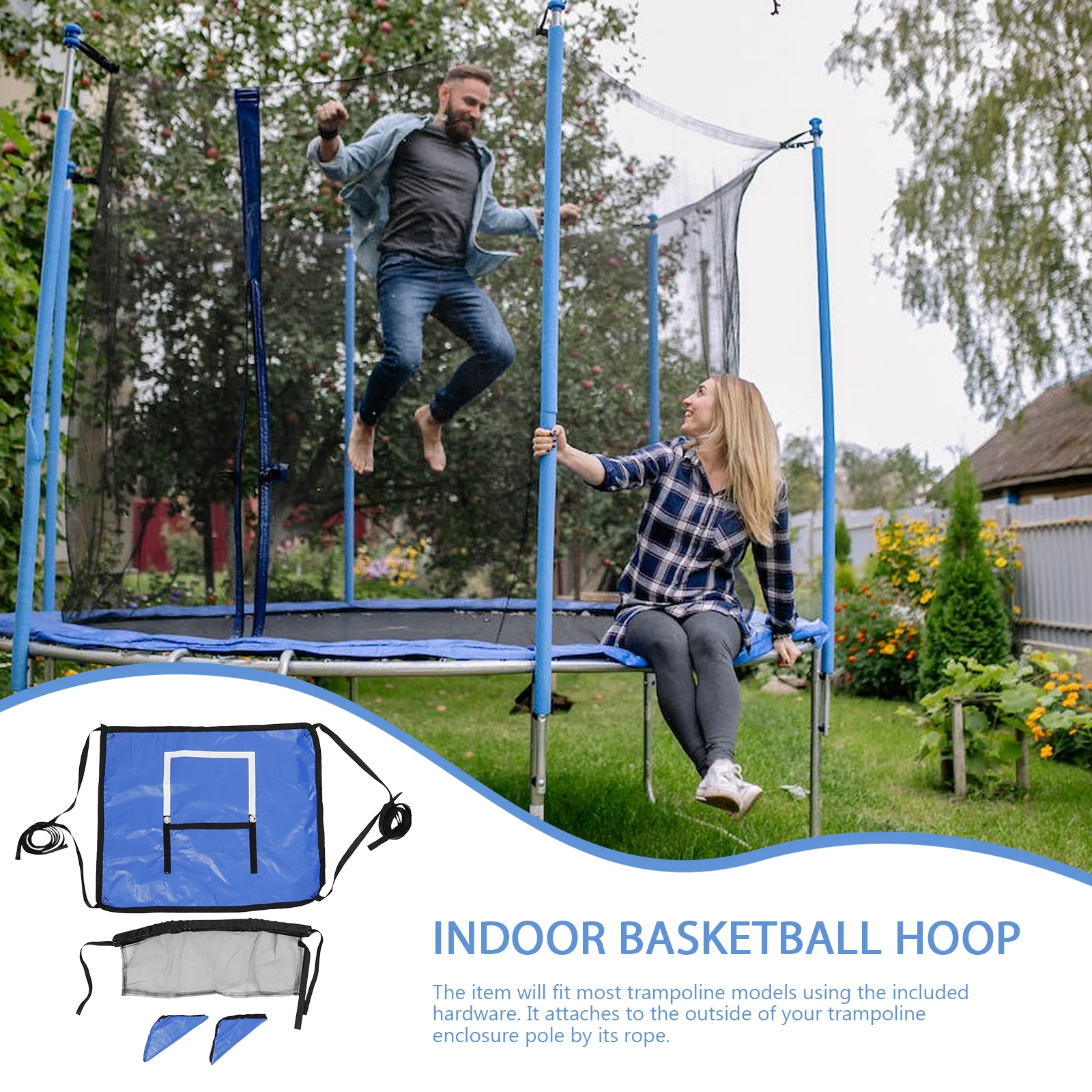 

Indoor Frame For Trampoline Easy Assembly Basketball Hoop Attachment Skill Development Kids Play Hand Eye Coordination Motor