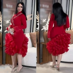 Vestido de fiesta de noche personalizado, Arabia Saudita, satén plisado, cuentas, corte en A, cuello en V, vestido para ocasión a medida hasta la rodilla es