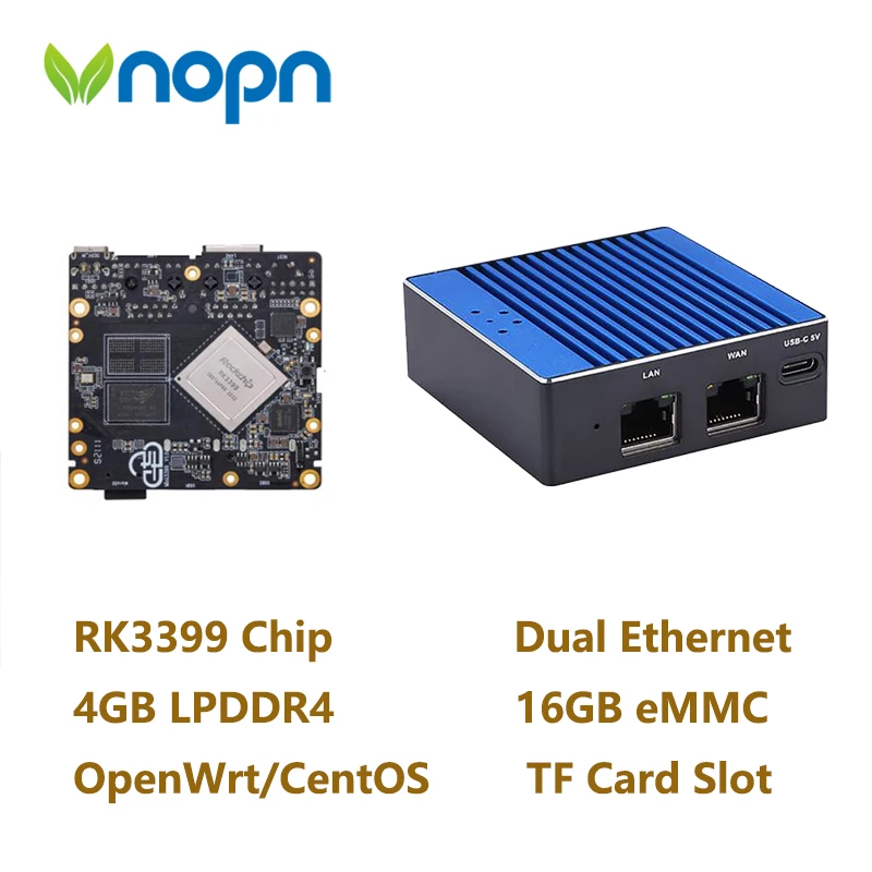 

VNOPN G4C Mini Portable Travel Router OpenWRT with Dual-Gbps Ethernet Ports 4GB LPDDR4 16GB eMMC Based in RK3399 Soc for IOT