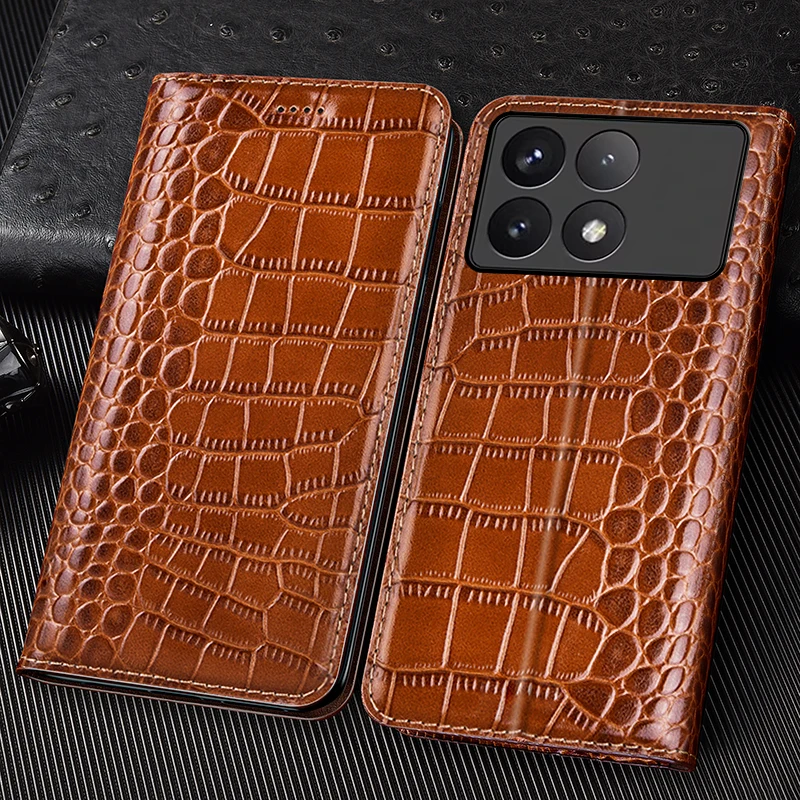 

Флип-чехол из натуральной кожи крокодила для Xiaomi Poco F8 F7 F6 F5 F4 F3 Pro GT, роскошный чехол-кошелек с отделениями для карт