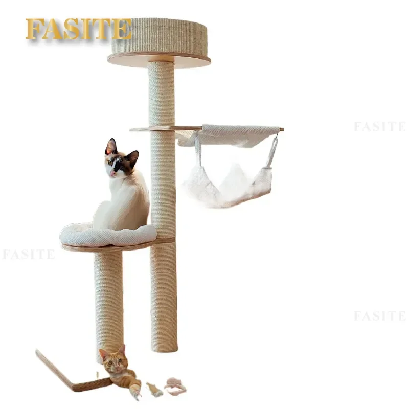 For Wooden Cat Climbing Frame Large Cat Tree with Scratching Post and Nest Multi-level Pet Activity Center Furniture Toy