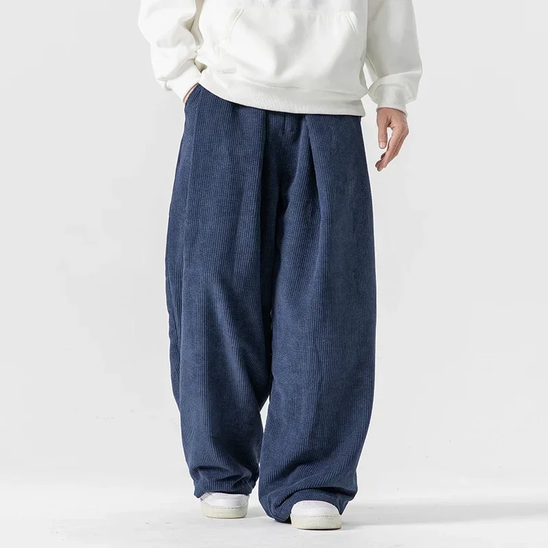

Fashion Wide-Leg Casual Harajuku Loose Sweatpants Straight Pants Streetwear Trousers 2025 Autumn Men Corduroy Harem Pants Male