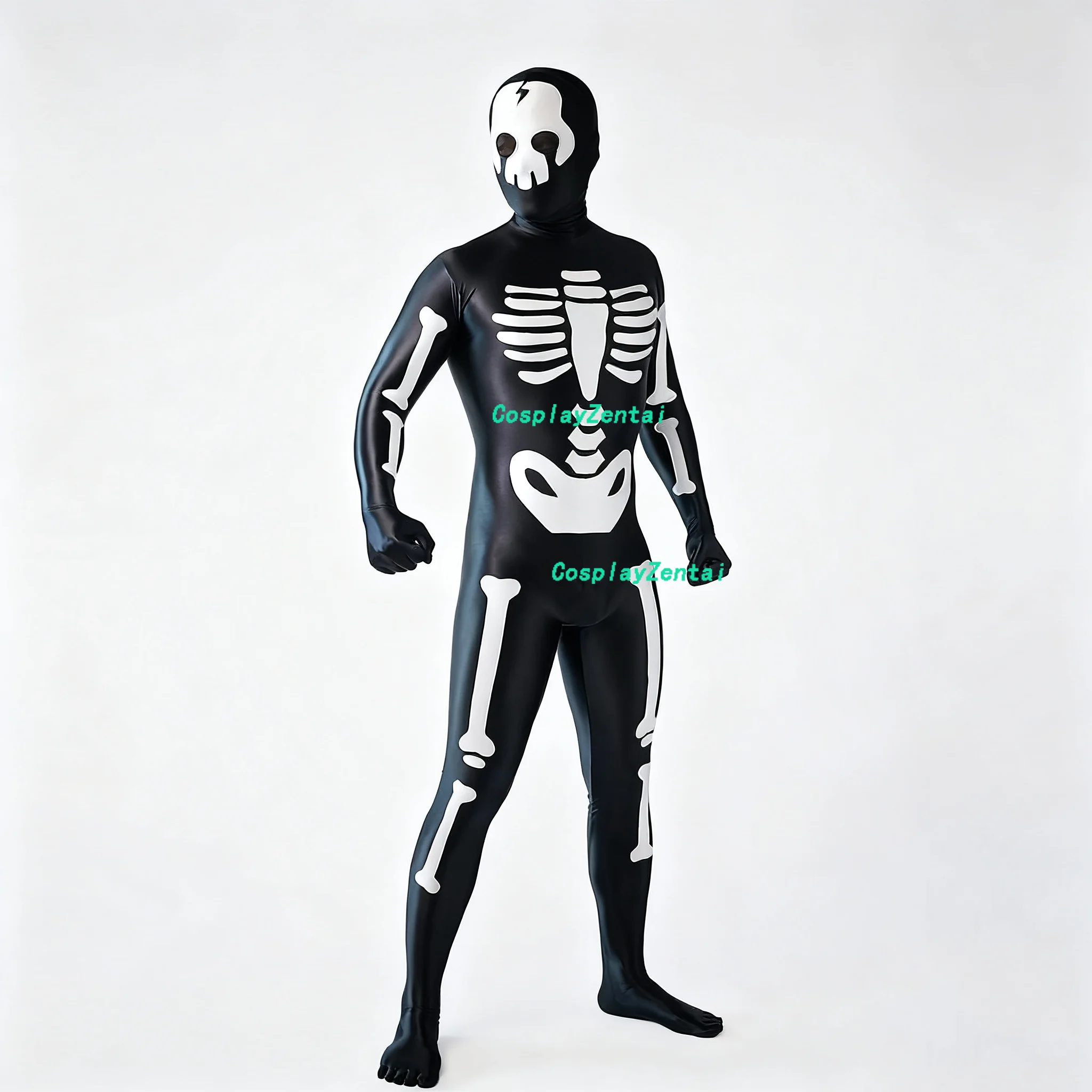 

Shiny Smooth Black and White Halloween Costumes Adult High Quality Spandex Zentai Bodysuits Cosplay Costume Woman/Men Zentai