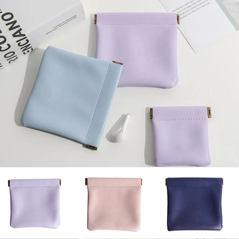 1Pcs Portable PU Leather Coin Purse Earphone Bag Headphone Organizer Mini Sundry Cosmetic Bag Female Lipstick Change Storage Bag