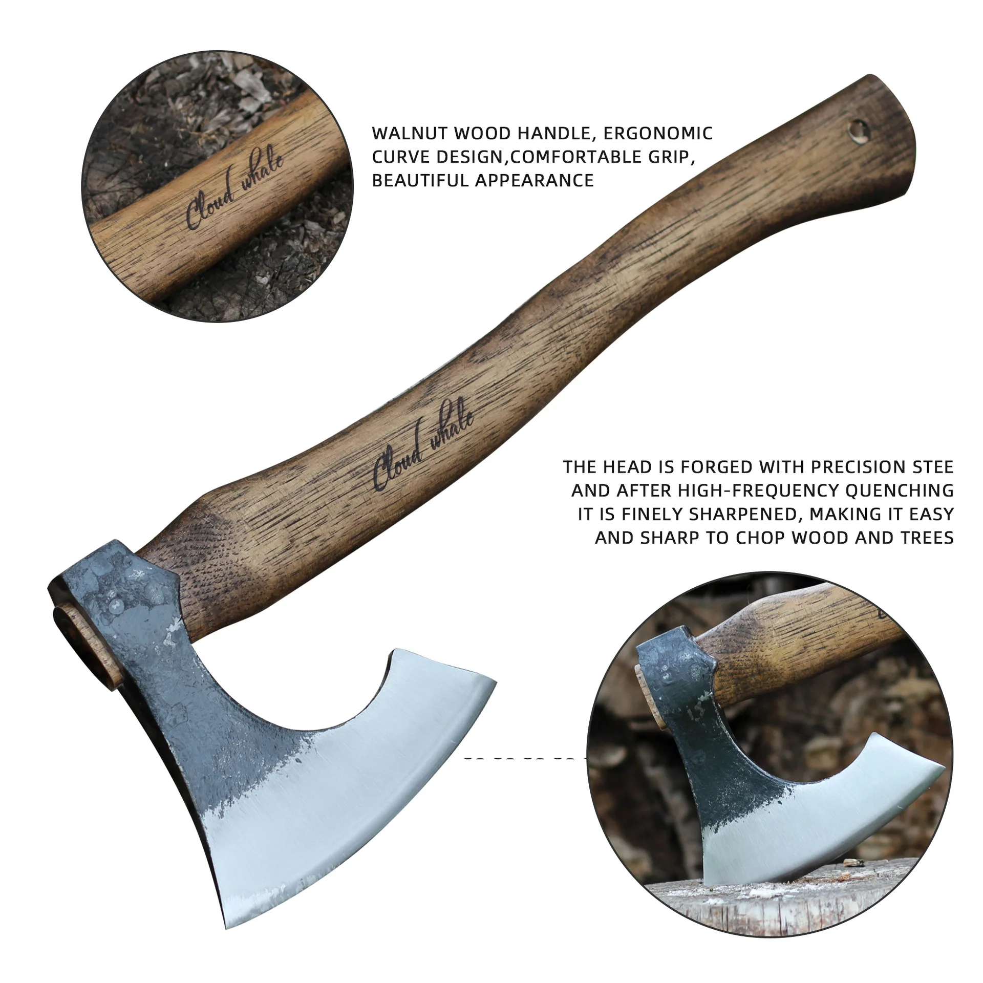 Multi Functional Wide Blade Forging Axe Walnut Wood Handle Outdoor Home Camping Tactical Axe Chopping Wood Tool