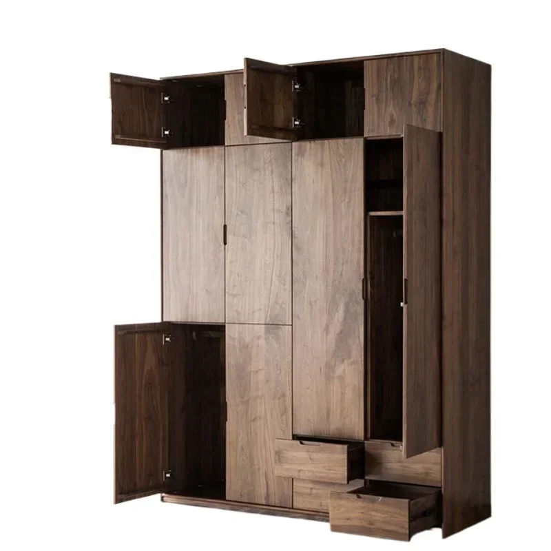 Nordic simple solid wood black walnut, wardrobe modern Japanese log swing door cabinet