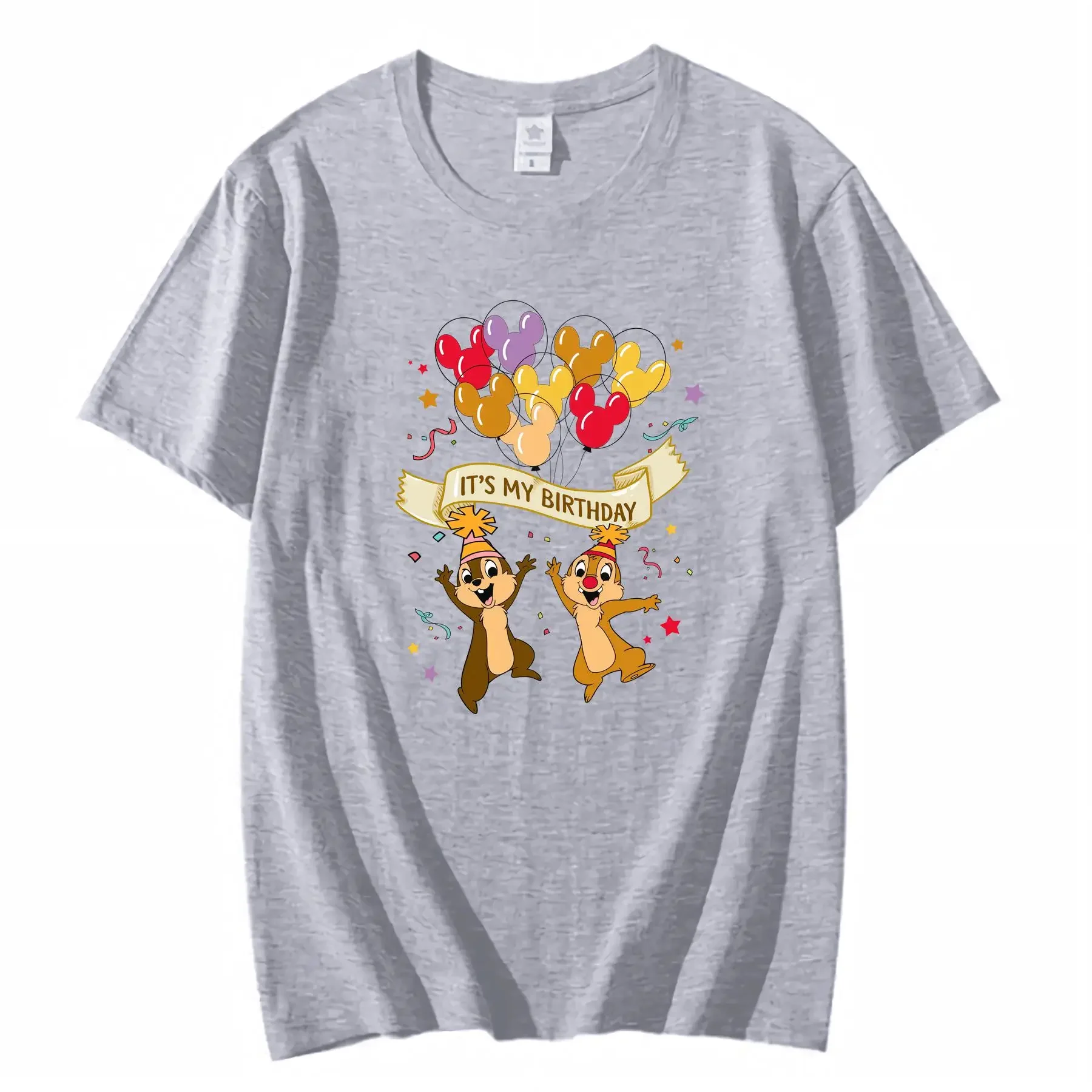 تي شيرت ديزني تشيب آند ديل ميكي ماوس بالونات عيد ميلاد 100 قطن برقبة دائرية مناسبة لجميع المواسم عتيقة مغسولة كاجوال #3