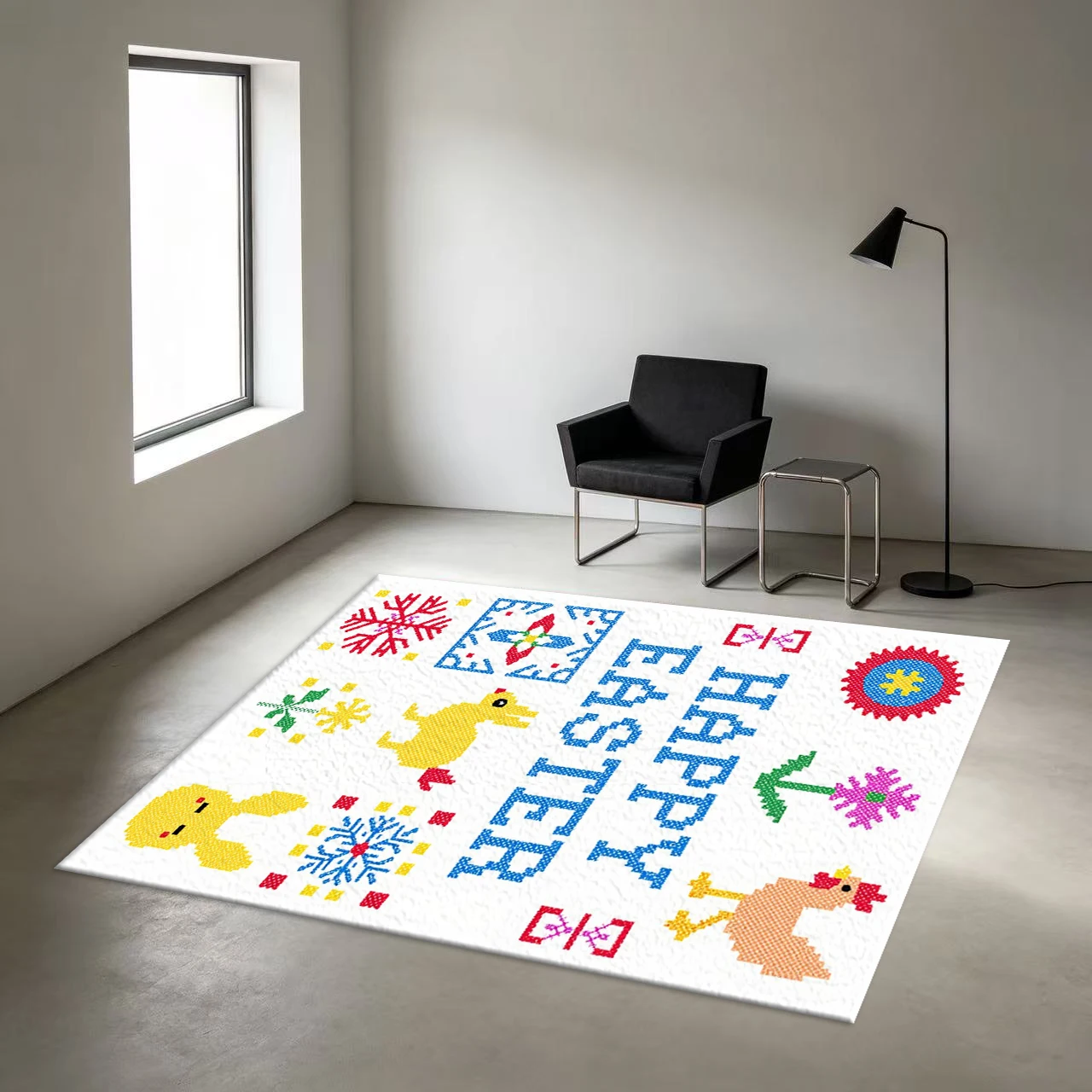 Easter Pixel Cross Stitch Printed Carpet Floor Vintage Floor Mat Suitable for Bedroom Apartment Home Decoration