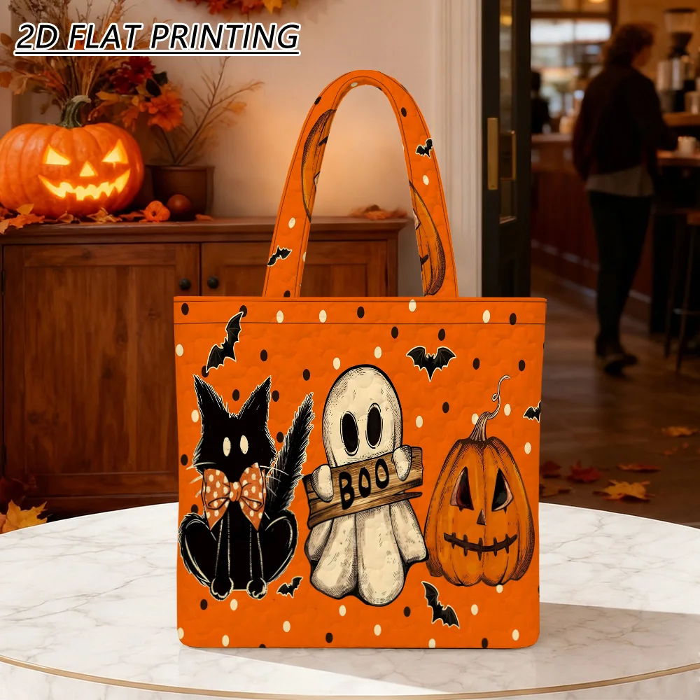 1pc Halloween trio Quilted Women'S Shoulder Bag, Reusable Durable For Shopping, Commute, Travel And Beach