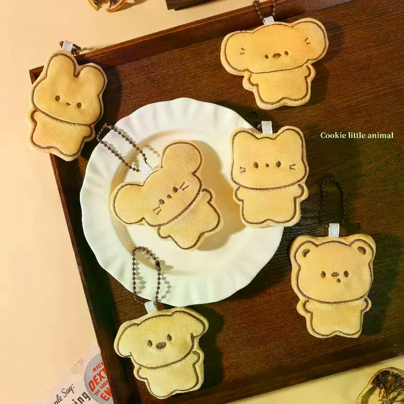 1/2Pcs Cute Cartoon Simulation Biscuit Bear Plush Pendant Keychain Kawaii Stuffed Doll Backpack Pendant Decorative Accessories