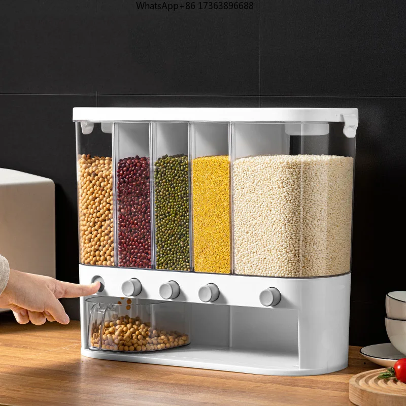 One Stop Shopping Plastic Cereal Dry Food Storage Containers Kitchen Wall Mounted Rice and Grain Storage Dispenser Storage Box