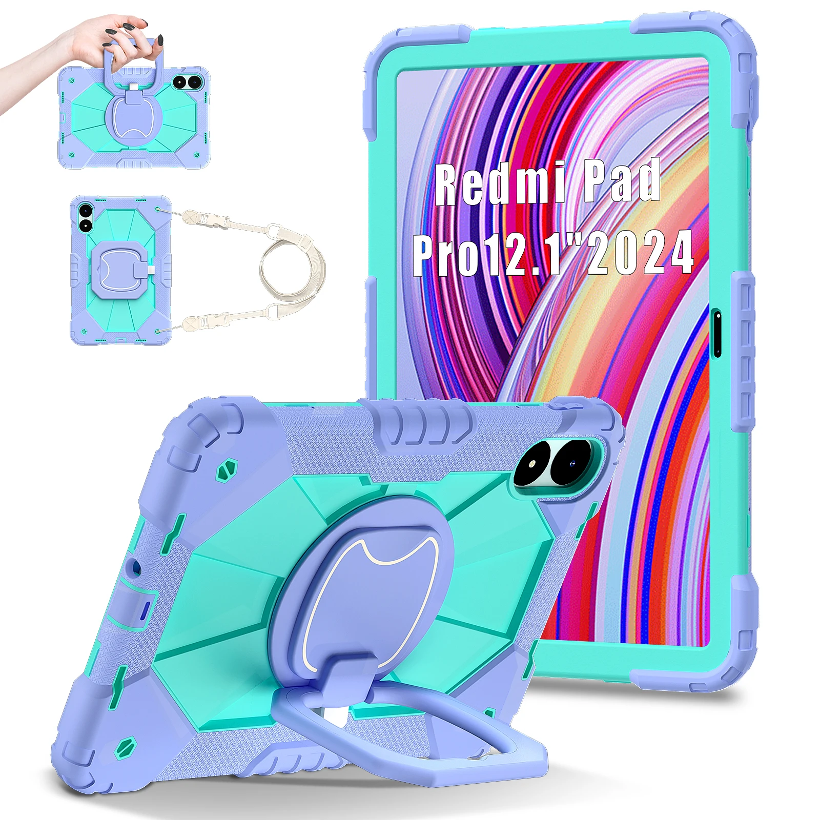 

Shockproof Heavy Duty Kids Safe Case for Xiaomi RedMi Pad Pro 12.1 2024 with Shoulder Strap Hand Holder Casing Cover