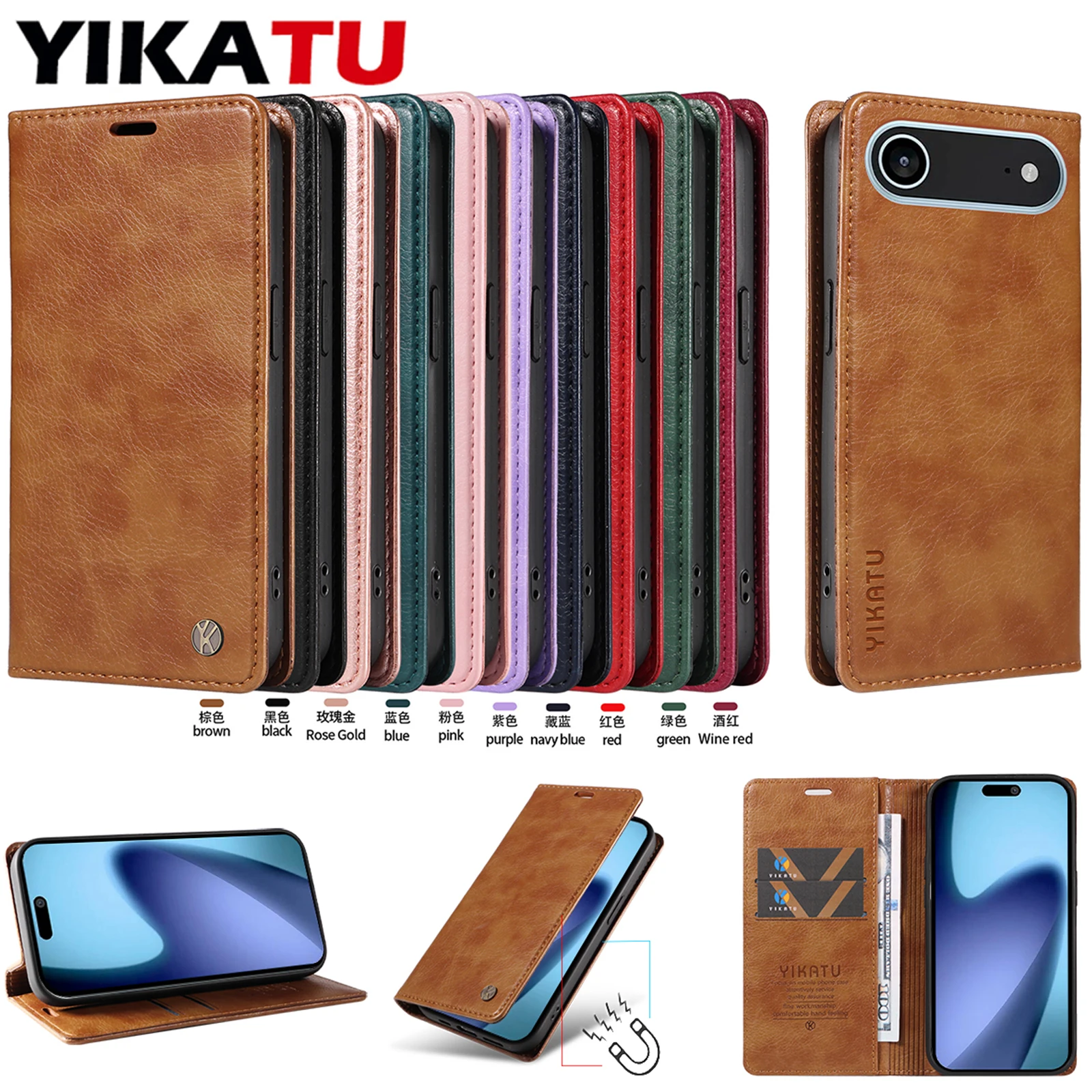 

Fashion Card Slot Flip Wallet Leather Phone Case For iPhone 17 Plus 16E 14 15 16 Pro Max 13 mini Card Holder Phone Funda Cover