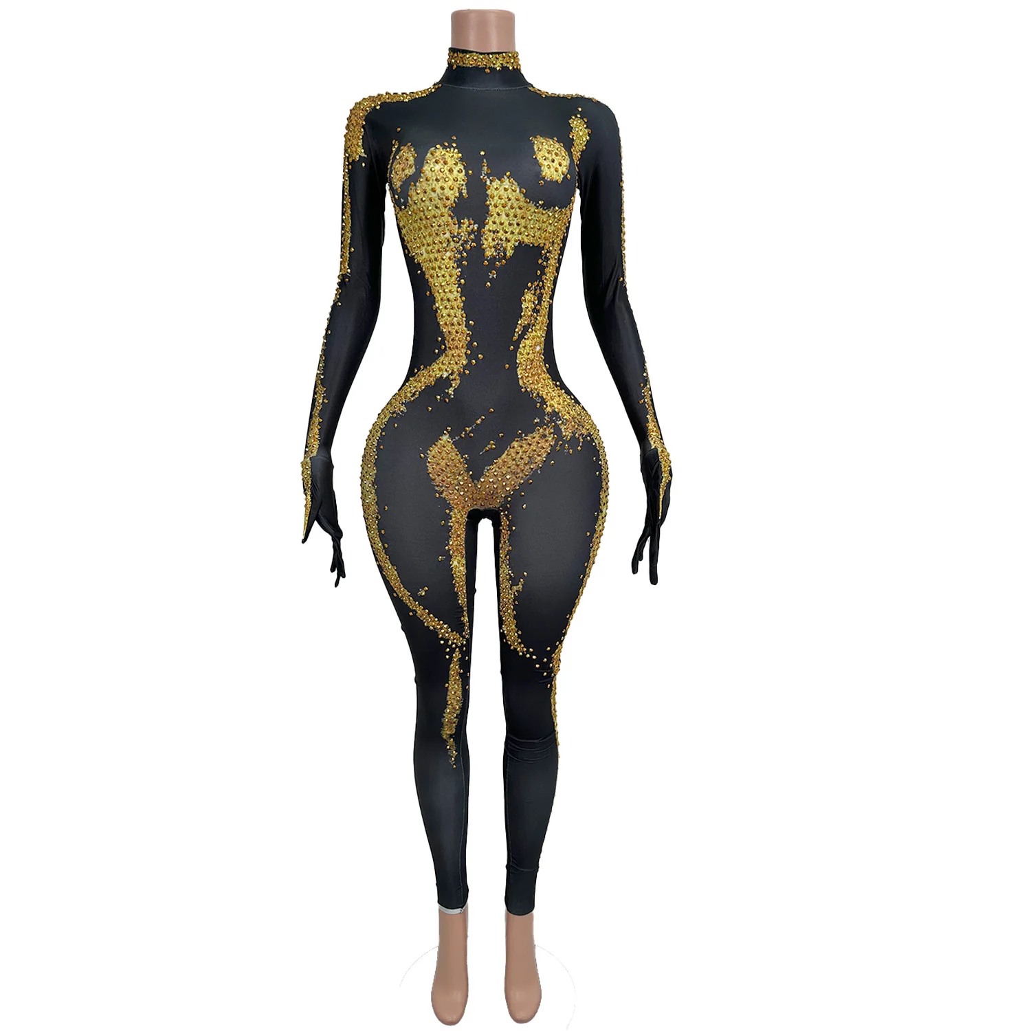 Women's High-End Sparkling Rhinestone Spandex Jumpsuit Sexy Tight Performance Dance Wear for Club Party Event Sexy Outfit Youqi