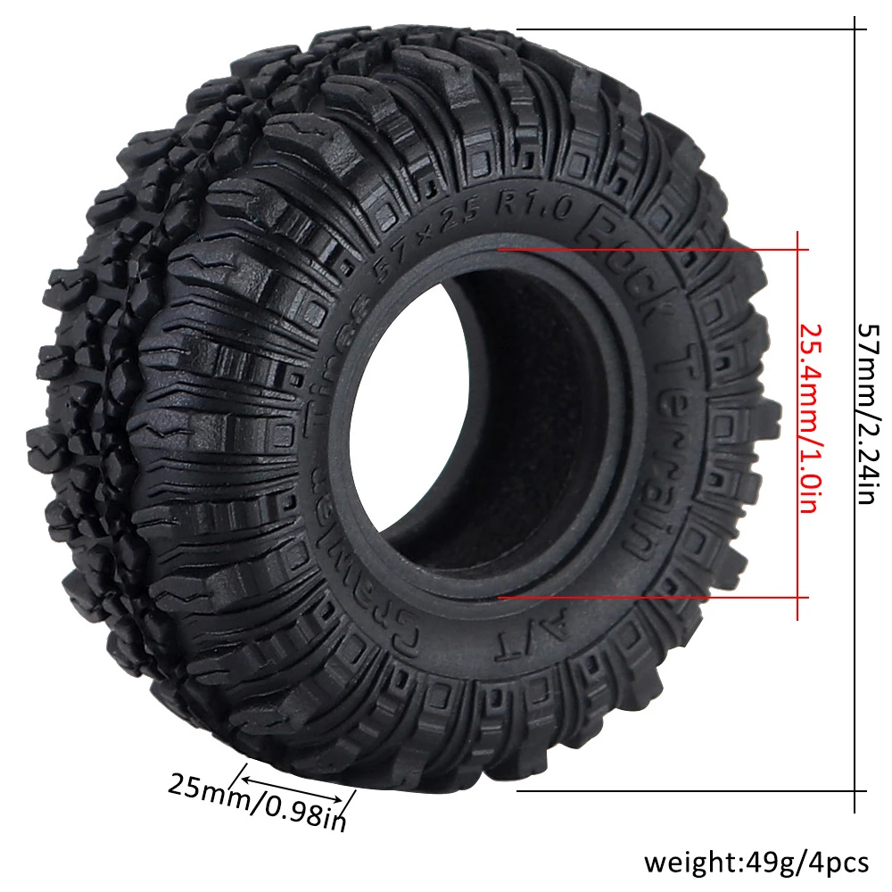 1.0 นิ้วยาง 57x25 มม.1/24 Rc Crawler รถบรรทุกรถสําหรับ Fms Fcx24 Axial Scx24 Axi00001 Axi00002 Gladiator 1/18 Traxxas Trx4m