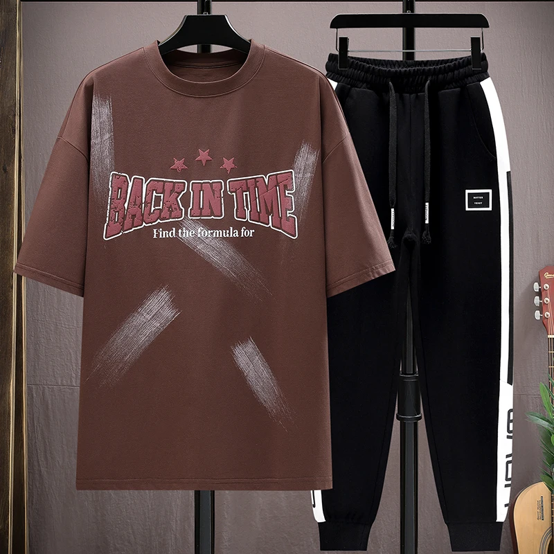 

Men's Casual 2-Piece Sportswear Set Streetwear Fashion Tracksuit T-Shirts and Pants Beachwear Summer Sweatshirt T-Shirts Set New