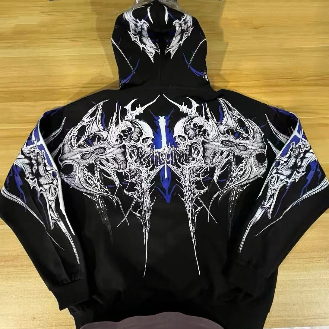 Breathedivinity Fitness Loose Printed Circle Pattern Full-Closure Zippered Hooded Sweatshirt