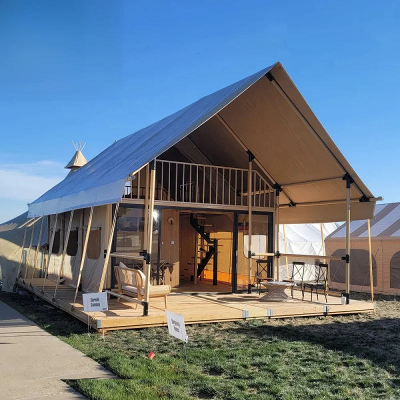 Outdoor Wasserdichtes Loft-Hauszelt Luxuriöses Zweistöckiges Wohn-Resort Glamping Safari Hotel Lodge Zelte 2-stöckig