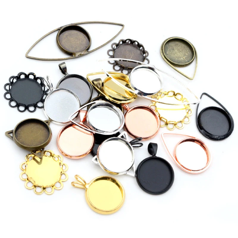 20 sztuk 12mm wewnętrzna rozmiar 6 kolory niklowany mosiądz materiał prosty styl kropla Cabochon baza Cameo ustawienie Charms wisiorek taca