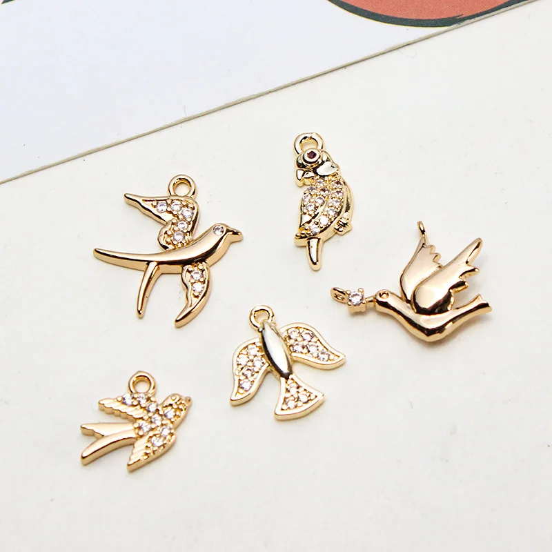 1pcs Diy Accessories Cast Copper Micro-encrusted Zircon Bird Swallow Peacock Jewelry Pendant Earrings Handmade Charms