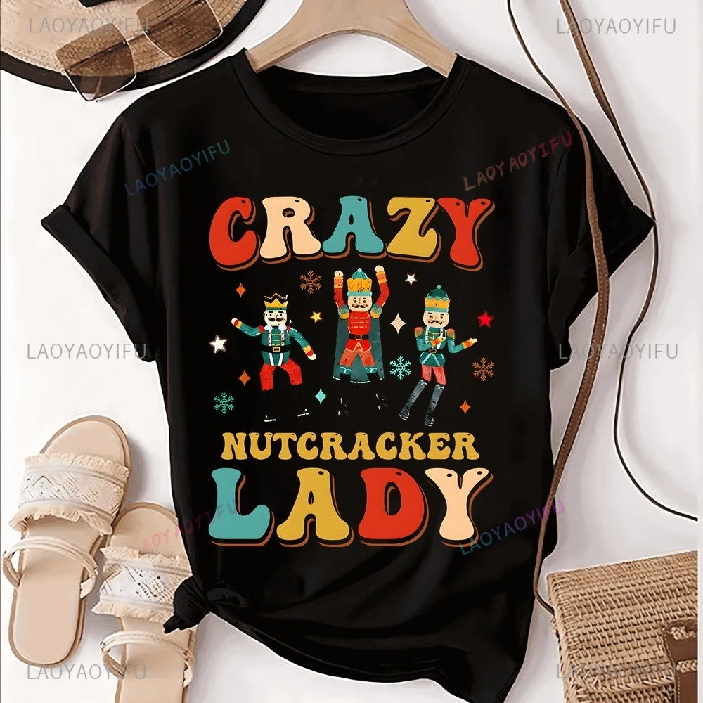 CRAZY NUTCRACKER LADY Printed T-shirt Top NUTCRACKER Neutral Trend Harajuku Short Sleeved Unisex Shirt Patterned Large T-shirt