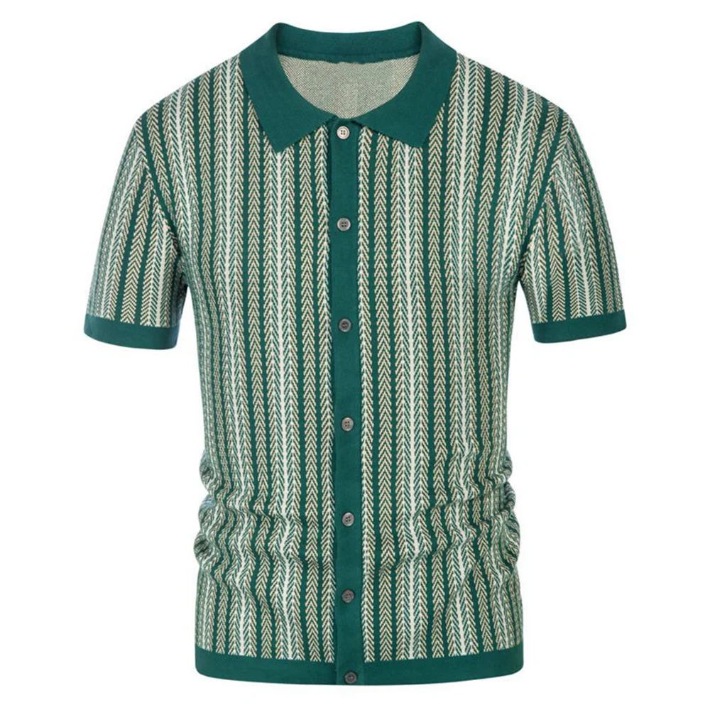 Chemise en tricot à manches courtes pour hommes, haut haut haut de gamme, jacquard rayé, chemise d'affaires, mode commPiedmont, été, nouveau