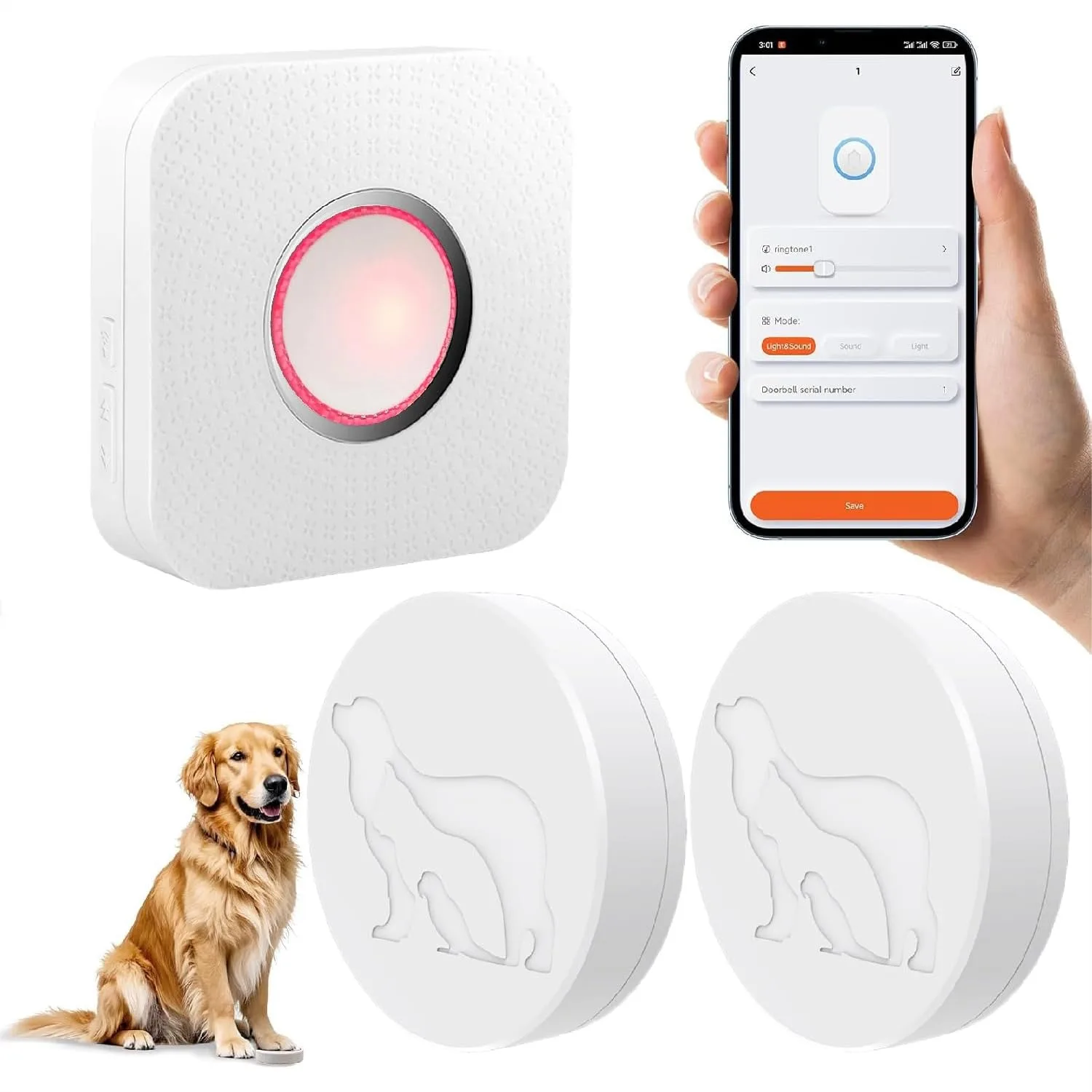 

WiFi Dog Door Bell for Potty Training, Smart Doggie Doorbell with Phone App, Large Touch Area for Dogs Cats