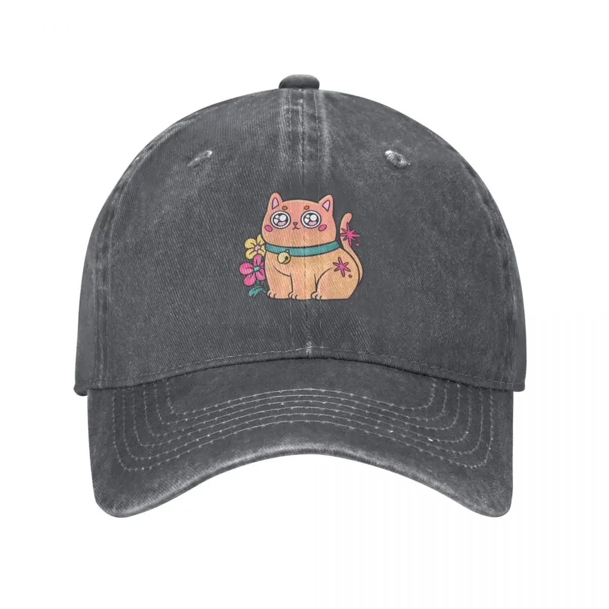 

Cute orange chubby kitten with flowers Baseball Cap Sports Cap hiking hat Hat Luxury Brand Hats Man Women's