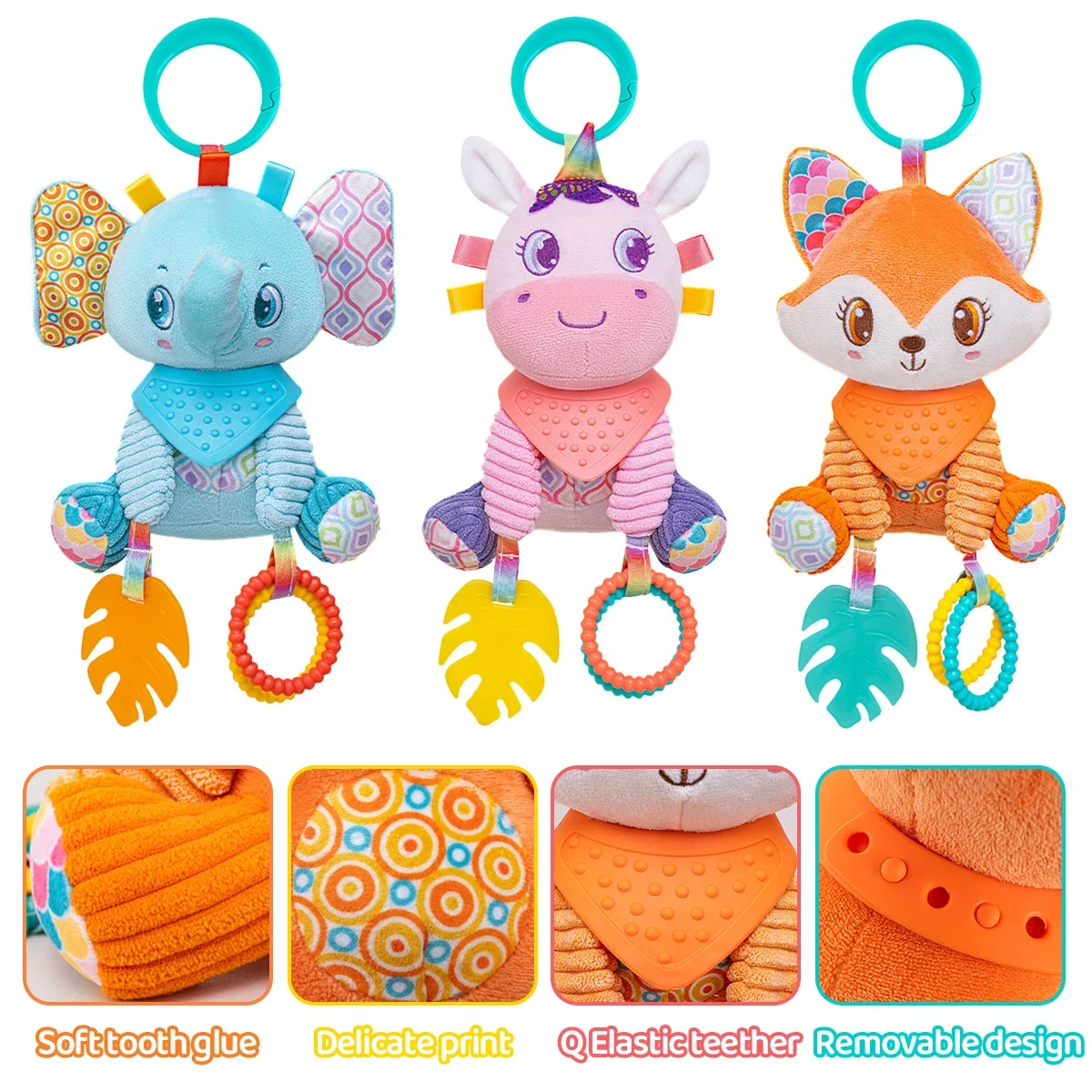 Morbido appeso increspato stridulo apprendimento sensoriale giocattoli passeggino seggiolino auto culla animale carillon di vento con massaggiagengive ragazzi ragazze