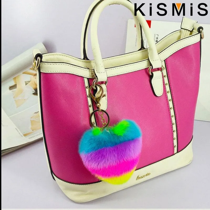 Fashion Rainbow Plush Keychain Cute Soft Stuffed Animal Toy Gift for Women Girls Car Accessories Love Pendant Keychain Toy view 2