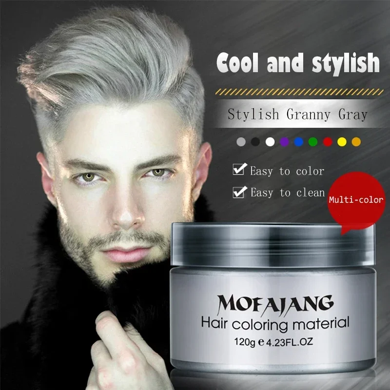 Pomada de cera de Color para el cabello para hombres y mujeres, crema de Gel fuerte desechable de Color gris abuela plateado, tinte para el cabello Natural, 120g