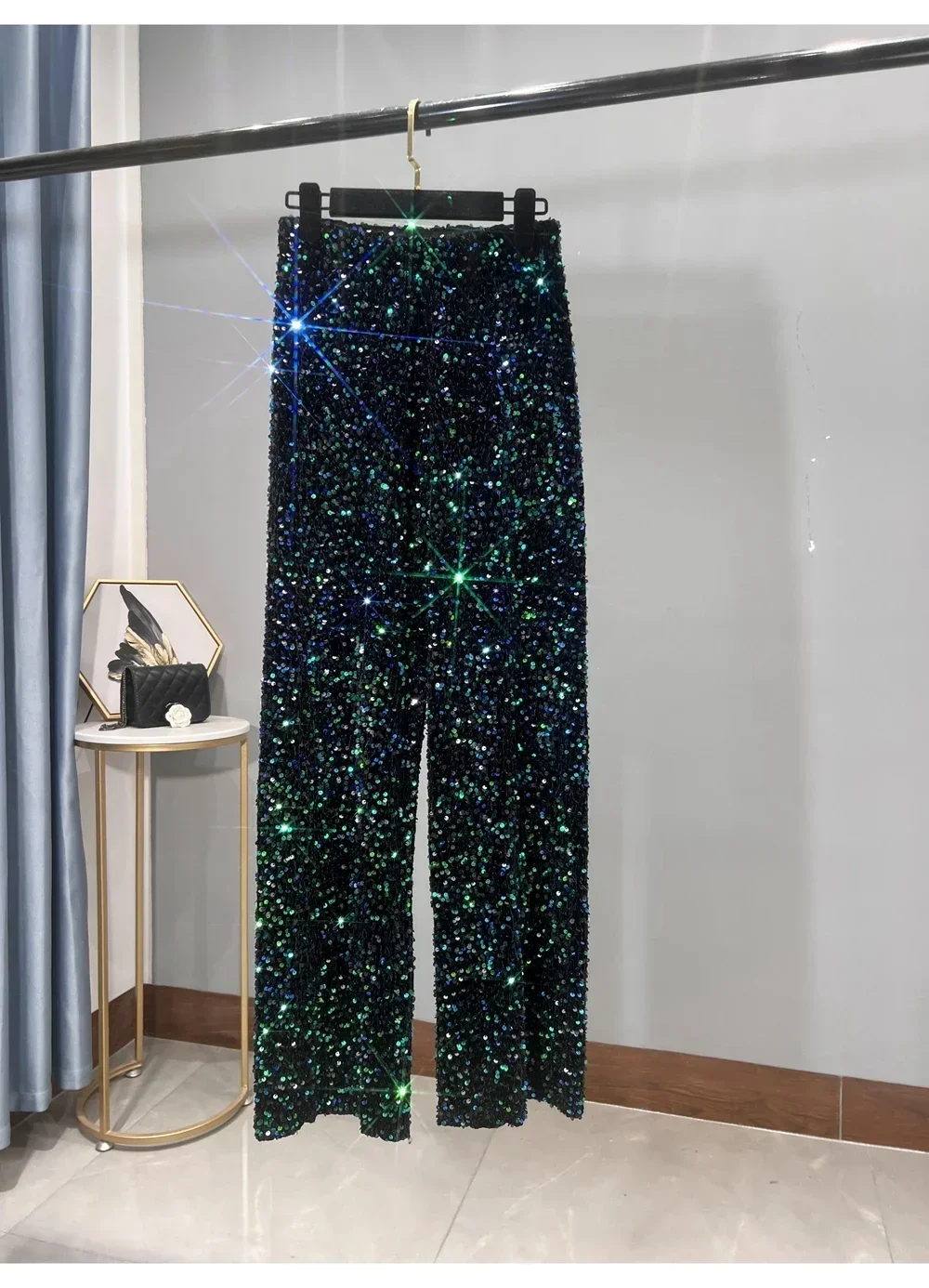 Korean Sequins Autumn And Winter Wide-leg Pants Lengthened And Thickened Drapey Mopping Pants Shiny Casual Straight-leg Pants