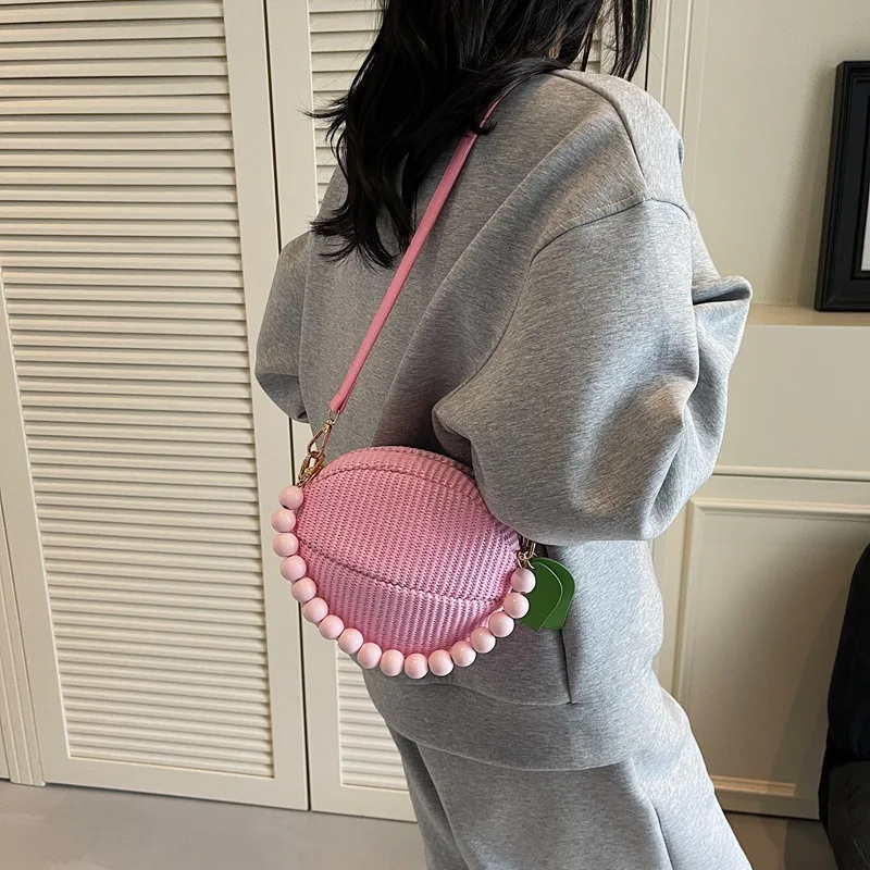 Funny Fruit Shoulder Bag For Women Cute Lemon Shape Crossbody Bag With Beeded Handle
