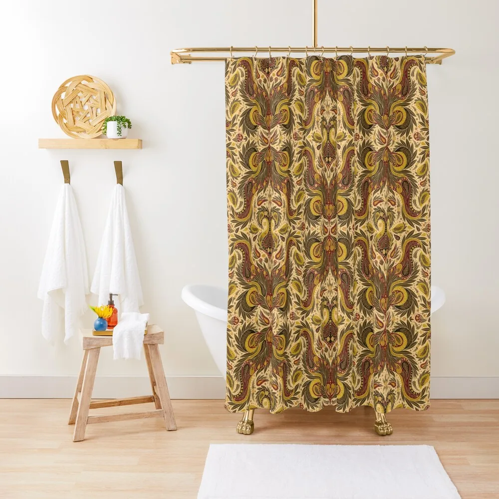 

Olive Green, Gold & Burgundy Paisley Pattern Shower Curtain Bathroom And Shower For Shower Window Luxury Bathroom Curtain