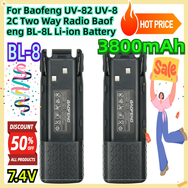 For Baofeng UV-82 UV-82C Two Way Radio Baofeng 7.4V BL-8L 3800mAh Li-ion Battery