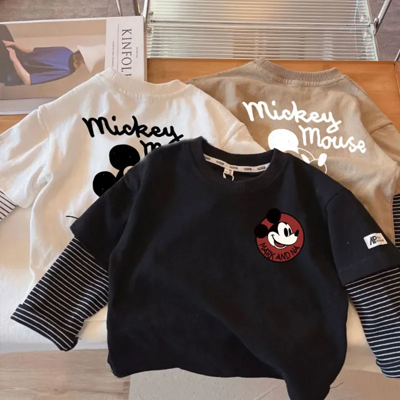 2024 Spring Autumn Toddler Kids Mickey Mouse Cartoon T-Shirt Baby Boys Girls Long Sleeve Tops 1-8Years Children Cotton Clothing